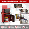 2 in 1 Rolling Tool Chest, 5-Drawer Tool Storage Cabinet with Wheels, Adjustable Shelf, Tool Box Organizer for Garage Warehouse Workshop